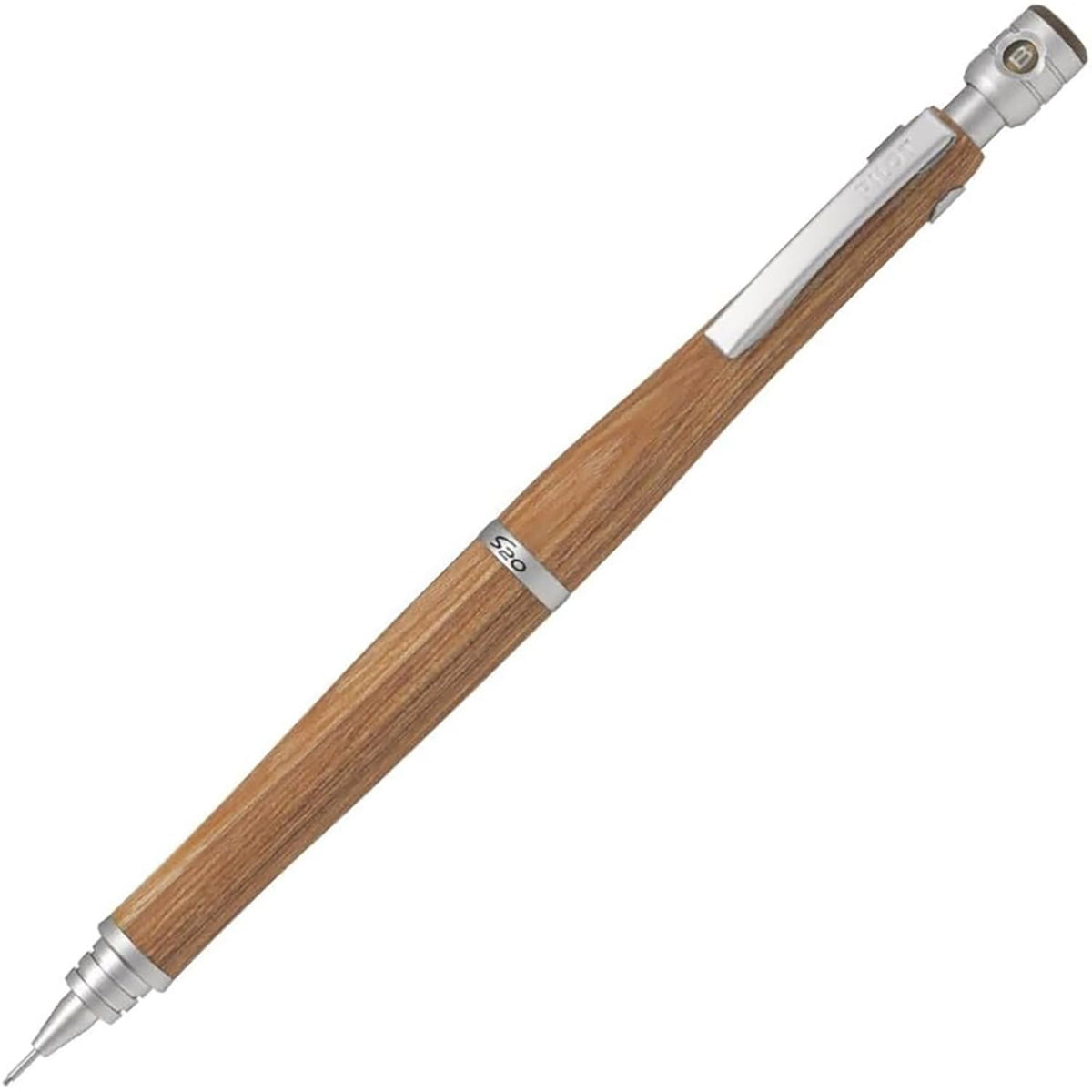 PILOT S20 Mechanical Pencil, Wooden-Barrel Knock-Type Drafting Pencil, 0.3 or 0.5 mm, 146 x 10.6 mm and 18 g, Mahogany, Brown, Dark Brown, Deep Red or Black