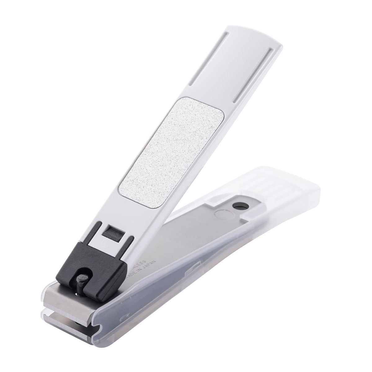 KAI Nail Clippers type001 L, White, Straight Blade with Catcher Case and Etched Nail File, Large Size for Hard Nails, Made in Japan