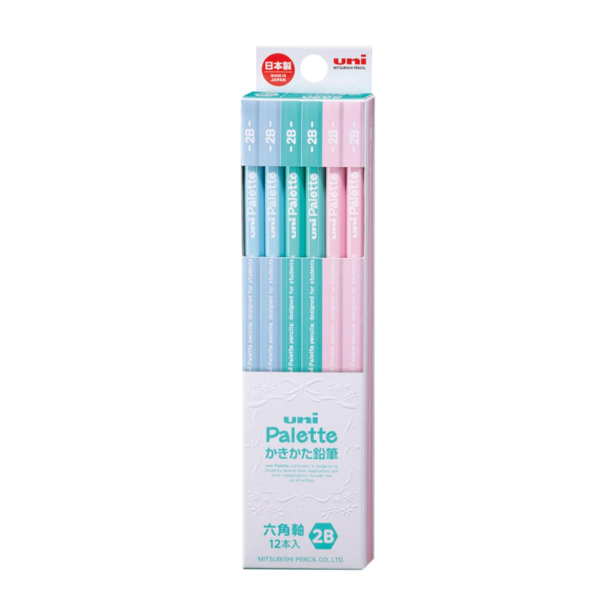 Mitsubishi Pencil Uni Palette Kakikata Learning Pencils, Hexagonal Shaft, Box of 12, Grades HB, B, 2B, 4B or 6B in Pastel, Mint, Navy, Ivory and Character Designs, 47 x 198 x 17 mm and 66 g