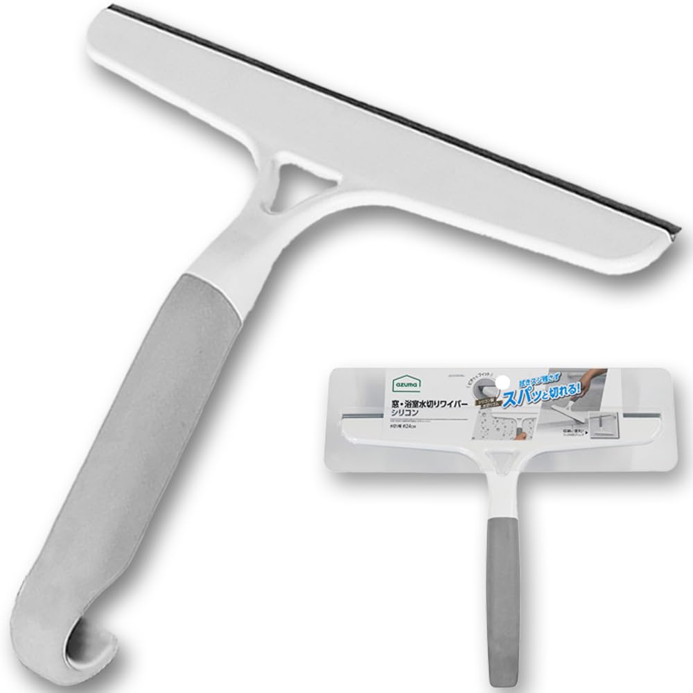 Azuma Window and Bath Silicone Squeegee, Streak-Free Blade with Rubber Grip and Hanging Hook, 24 x 20 cm and 84 g, White