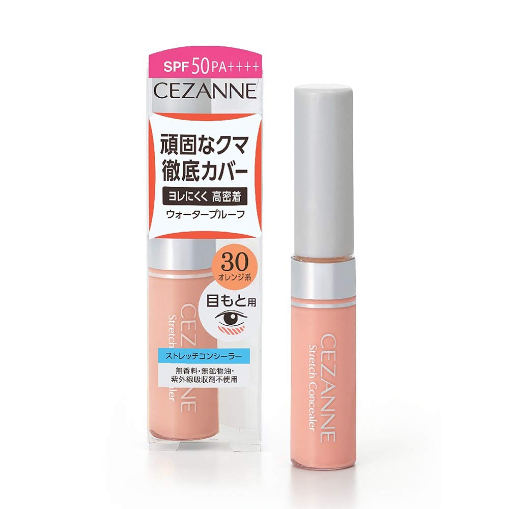 Cezanne Stretch Concealer 30 Orange, 8 g Liquid Concealer for Stubborn Dark Under-Eye Circles, Crease-Resistant, Waterproof, SPF50 PA++++, Fragrance-Free, Made in Japan