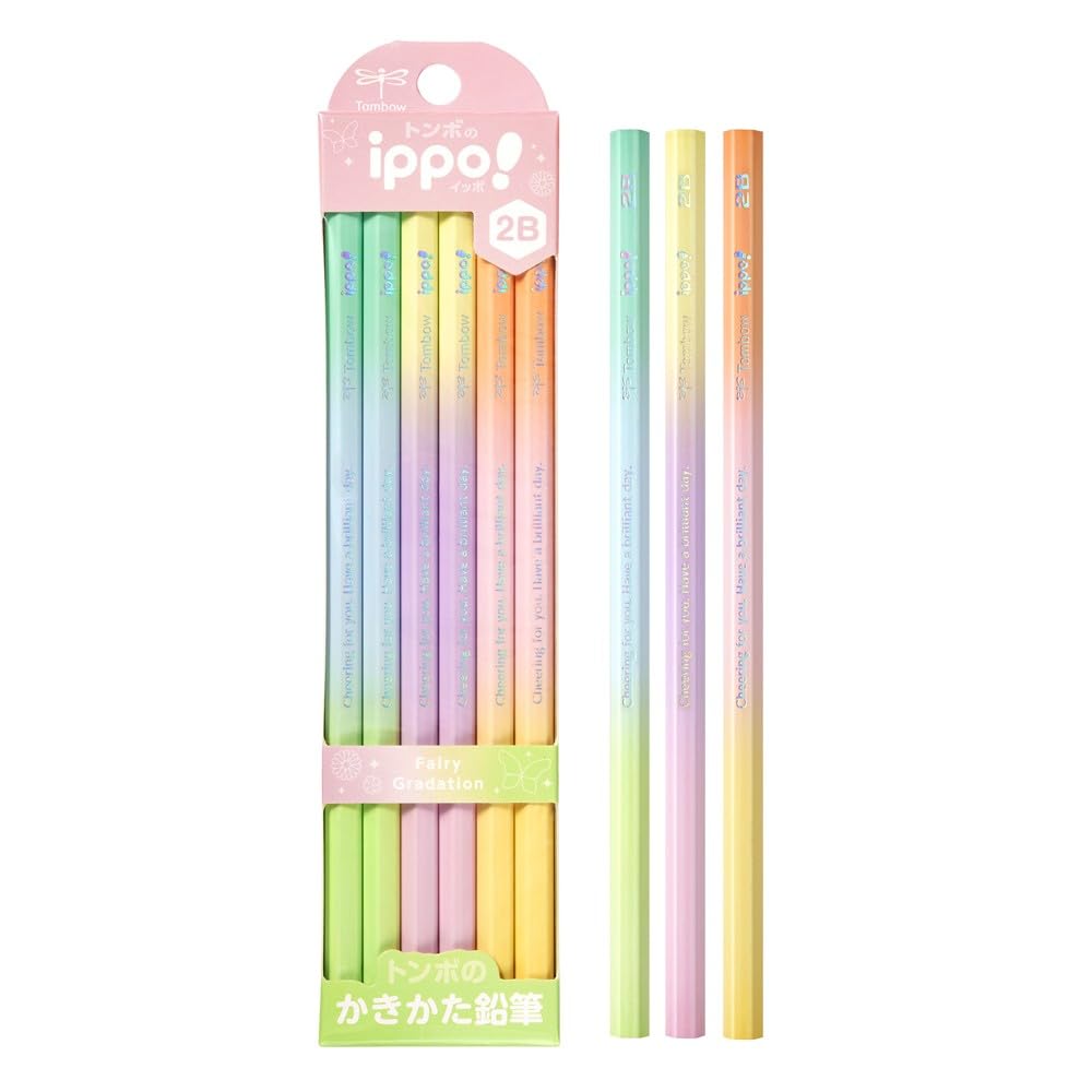 Tombow Ippo Kakikata Learning Pencils 2B, Hexagonal 175 mm Shaft with Name Area, 12 Pencils per Box, Mermaid, Fairy, Gradient, Pastel or Natural Designs, 1 or 2 Dozens