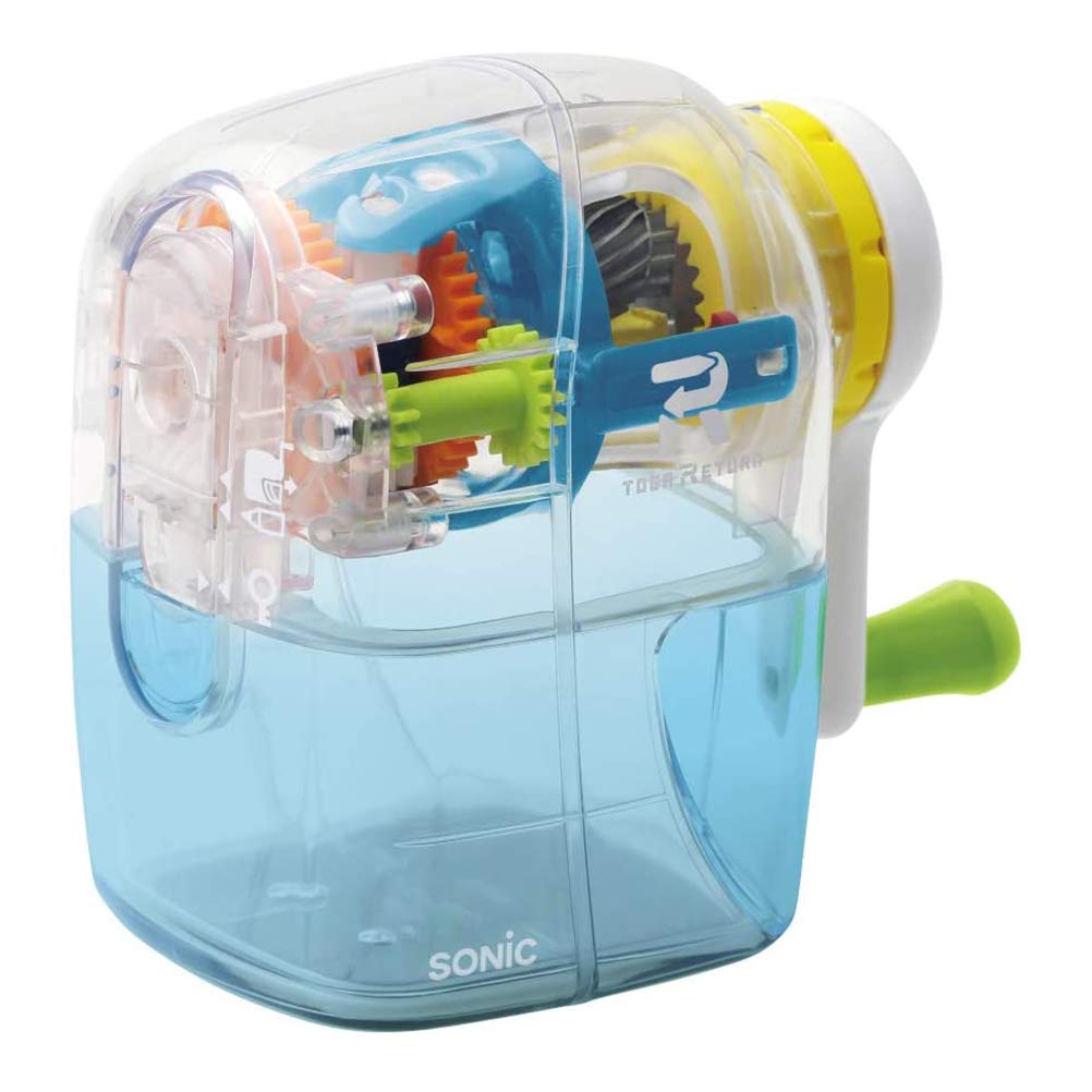 Sonic Toga Return Manual Pencil Sharpener EK-4297, Transparent Body with Auto-Eject Return Mechanism and Large Dust Case, for Hexagonal, Triangular and Round Pencils, About 84 x 121 x 141 mm