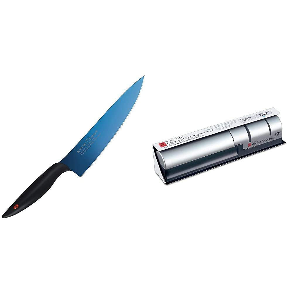Sumikama Kasumi Titanium Blue Knife With Diamond Sharpener