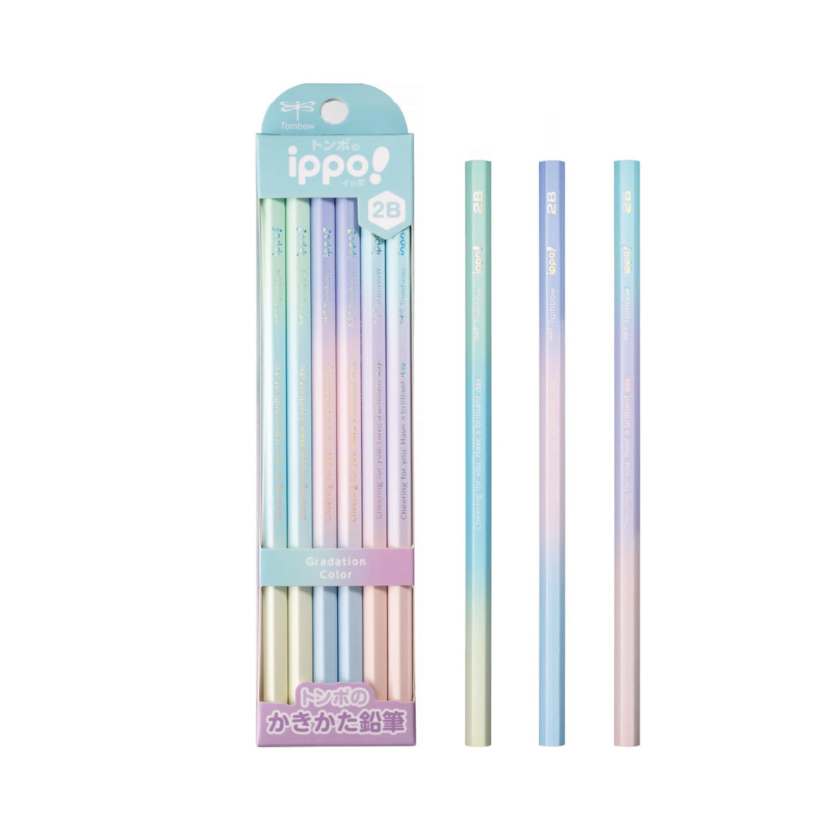 Tombow Ippo Kakikata Learning Pencils 2B, Hexagonal 175 mm Shaft with Name Area, 12 Pencils per Box, Mermaid, Fairy, Gradient, Pastel or Natural Designs, 1 or 2 Dozens