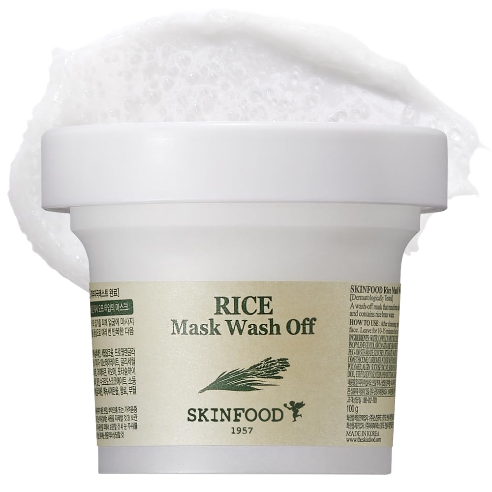 Skinfood Rice Mask Wash Off, Mild Rice Bran Scrub Mask for Soft, Clear-Looking Skin, 100 g