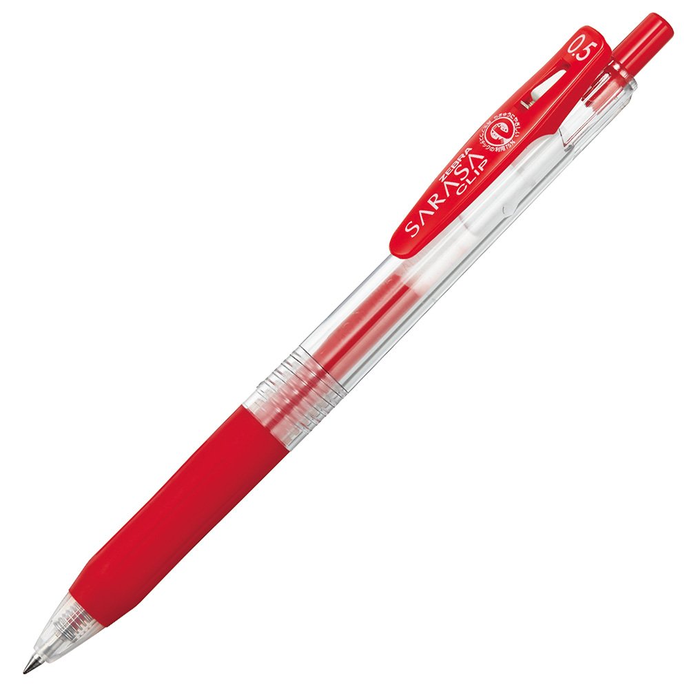 ZEBRA Sarasa Clip Gel Ballpoint Pen 0.5 mm, Retractable with Binder Clip and Rubber Grip, Water-Based Pigment Ink, 141 mm and 10.9 g, Black or Red, Packs of 5, 10 or 50