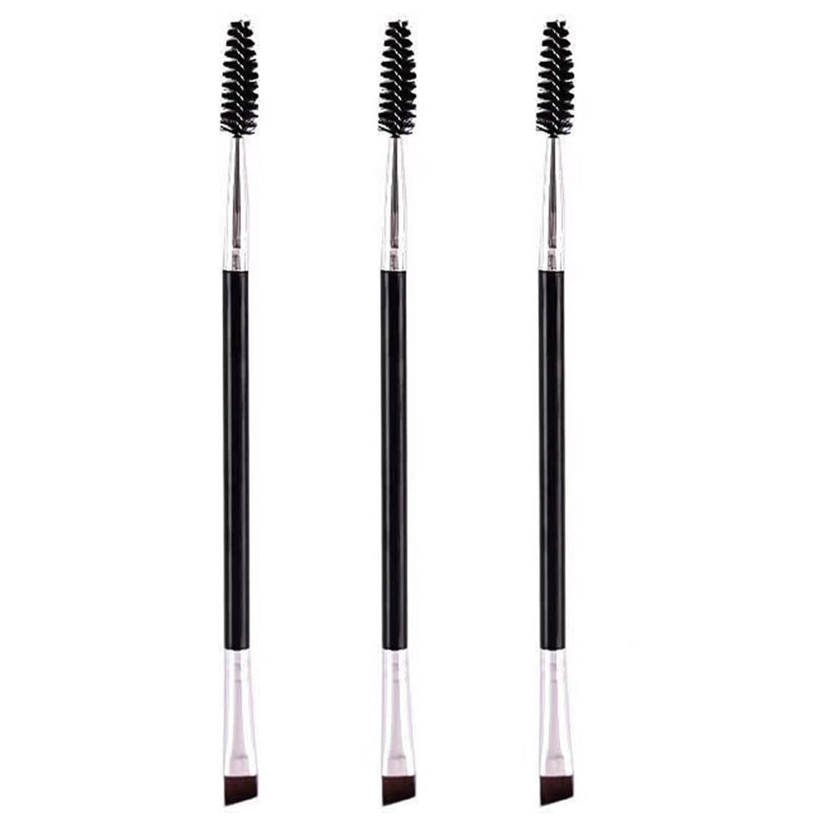 LUYING Double-Ended Eyebrow Brush Set of 3, Angled Brow Brush and Spiral Lash Comb 2-in-1 Makeup Brushes, Black