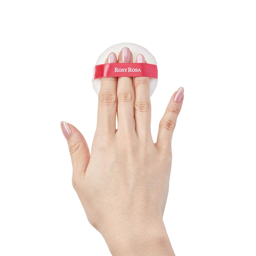 Rosy Rosa Velours Touch Puff 2P, Round Powder Puffs with Ribbon for Loose Powder, 60 mm, Set of 2