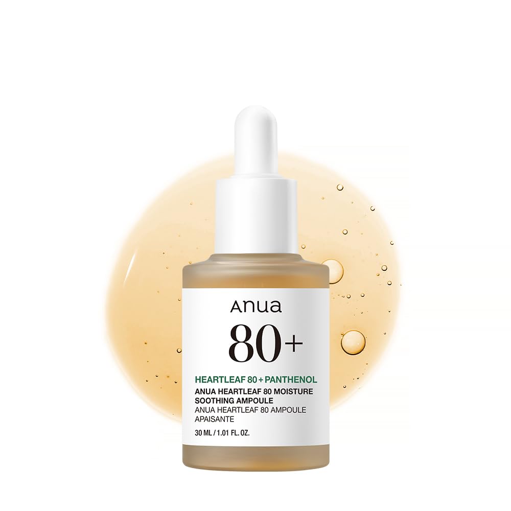 Anua Heartleaf 80 Moisture Soothing Ampoule, Panthenol and Hyaluronic Acid Hydrating Serum, 30 mL