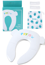 PIYO Folding Toilet Training Seat, Portable Compact Child Toilet Seat 36 x 22 cm with Storage Pouch, Non-Slip, Up to 40 kg, White