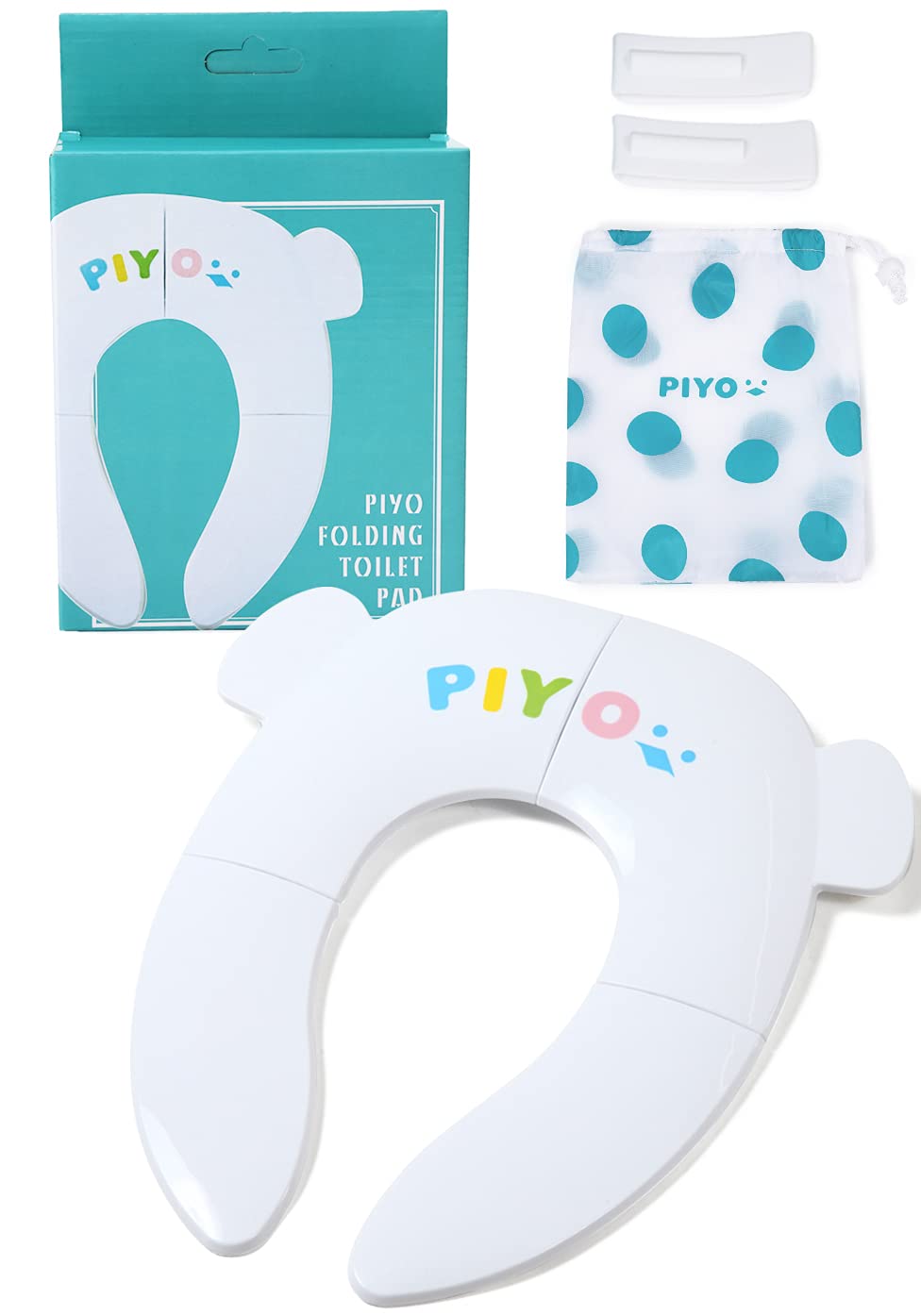 PIYO Folding Toilet Training Seat, Portable Compact Child Toilet Seat 36 x 22 cm with Storage Pouch, Non-Slip, Up to 40 kg, White