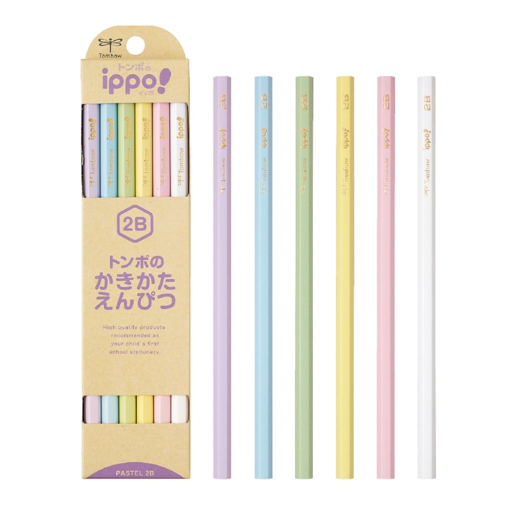 Tombow Ippo Kakikata Learning Pencils 2B, Hexagonal 175 mm Shaft with Name Area, 12 Pencils per Box, Mermaid, Fairy, Gradient, Pastel or Natural Designs, 1 or 2 Dozens