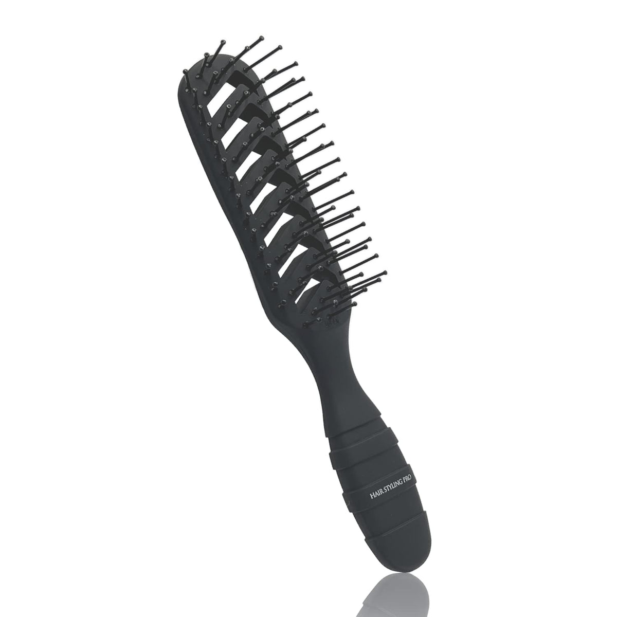 VESS Hair Styling Pro Skeleton Brush SPR-1200, 7-Row Nylon Vent Brush with Lambda Blow Holes, Matte Black, Made in Japan