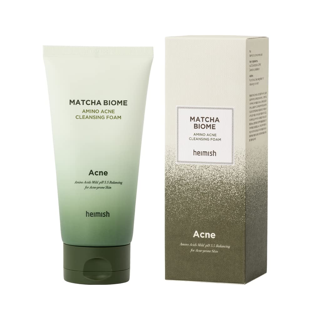 Heimish Matcha Biome Amino Acne Cleansing Foam, Mild pH 5.5 Amino Acid Face Wash for Acne-Prone Skin, 150 g