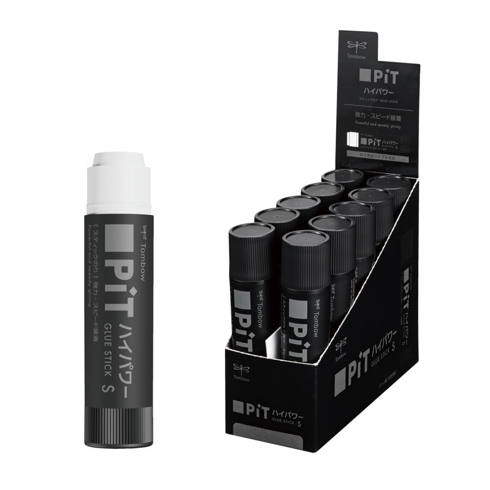 Tombow PiT Hi-Power Glue Stick S 10 g, Strong Fast-Bonding Stick Glue for Paper, Craft Paper and Envelopes, 20 x 87 mm and 20 g per Stick, White or Black Body, 5 or 10 Sticks