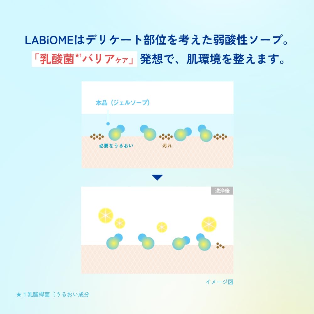 Labiome Barrier Bio Soap, Lactic Acid Bacteria Gel Soap for Delicate Areas, Weakly Acidic and Preservative-Free, Floral Scent, 180 mL Pump or 150 mL Refill
