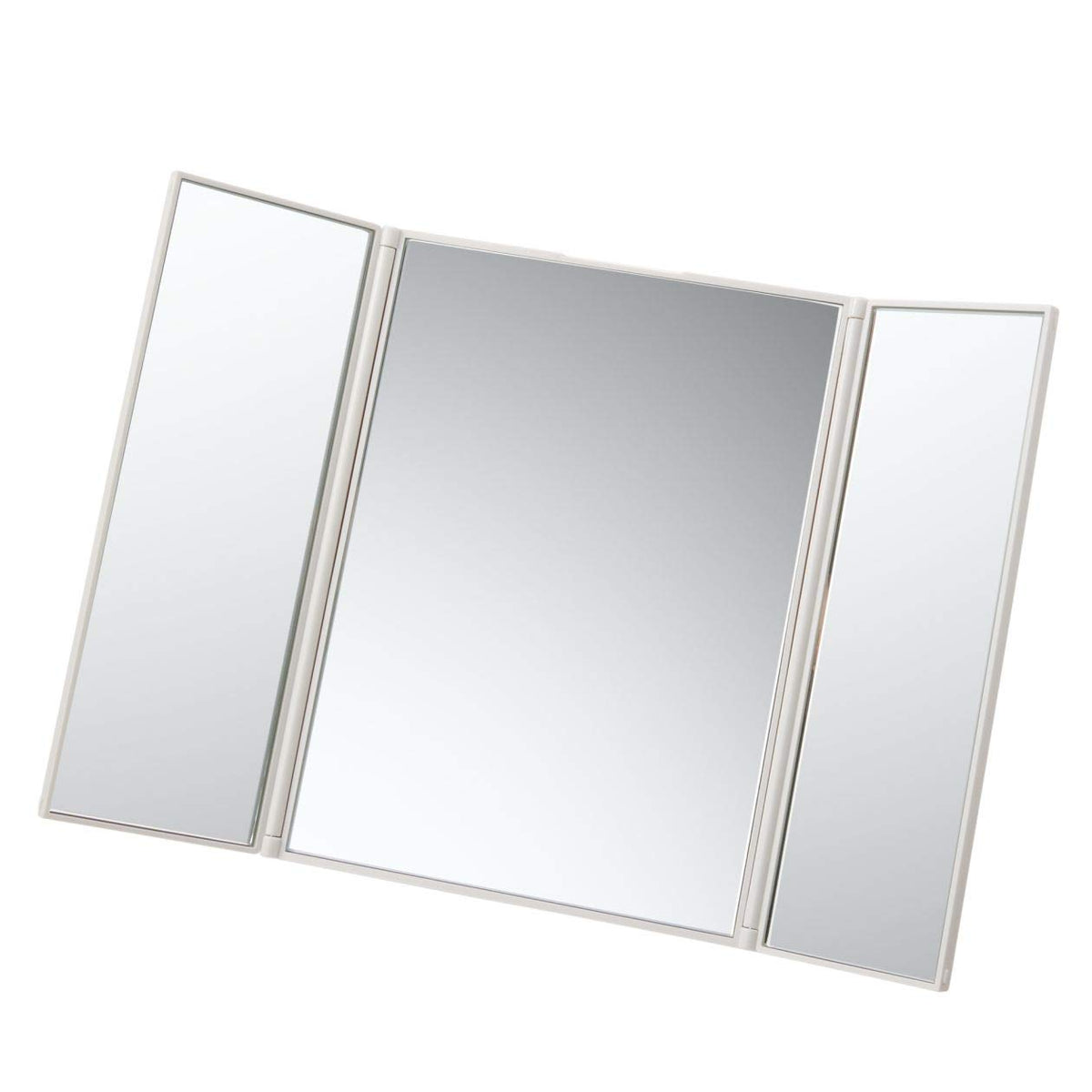 MUJI Folding Three-Panel Mirror, Compact Tabletop Mirror With Three Glass Panels In A White Polystyrene Resin Body, Folds Flat To About 153 x 122 x 12 mm, Made In Japan
