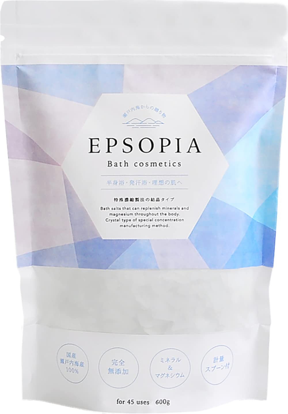 EPSOPIA Bath Salt 600 g, Magnesium Chloride Bath Salt Flakes with Measuring Spoon, Fragrance-Free, About 45 Baths, Safe for Reheating Baths
