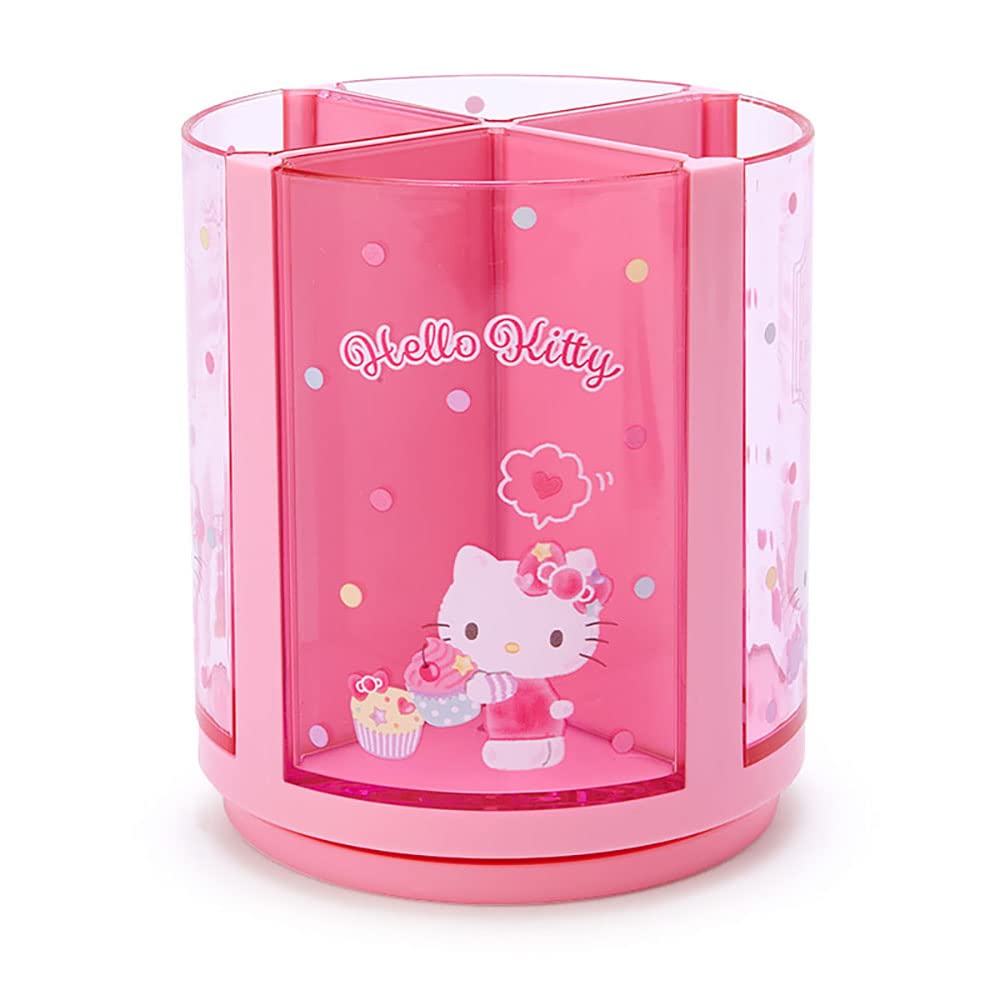 Sanrio Rotating Pen Stand, 360-Degree Turning Plastic Pen Holder with Four Detachable Sections for Pens, Make-Up Brushes and Small Items, About 10 x 10 x 11 cm, Four Characters