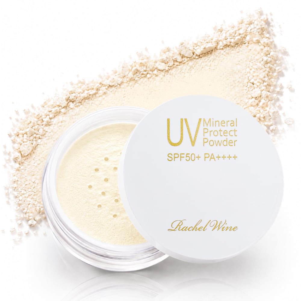 Rachel Wine UV Mineral Protect Powder SPF50+ PA++++, Non-Chemical Soap-Off Touch-Up Powder with Blue Light Cut