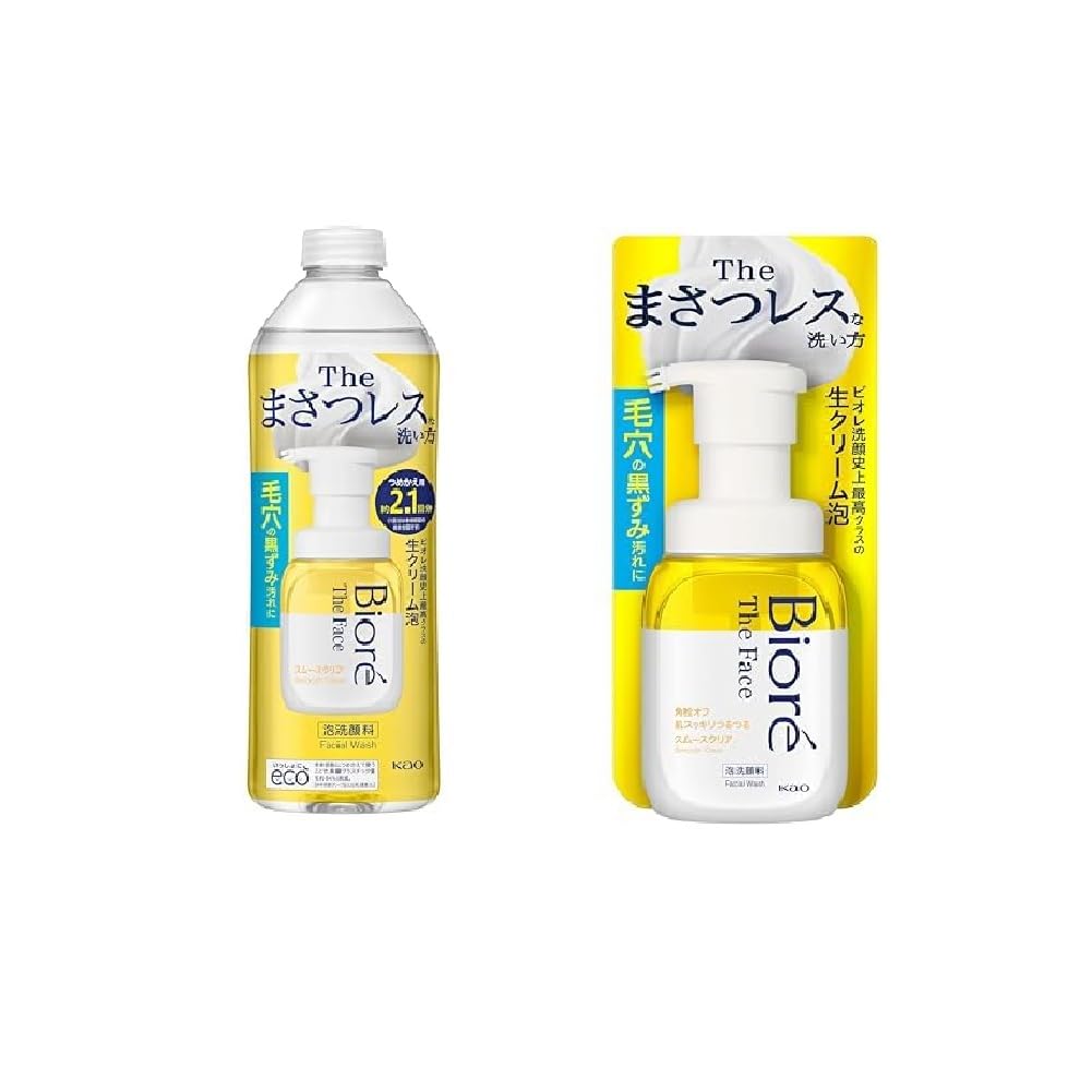 Bioré The Face Smooth Clear Foaming Facial Wash for Pore Dirt, Bergamot Scent, Pump / Refill / Large Refill 700 mL / Set