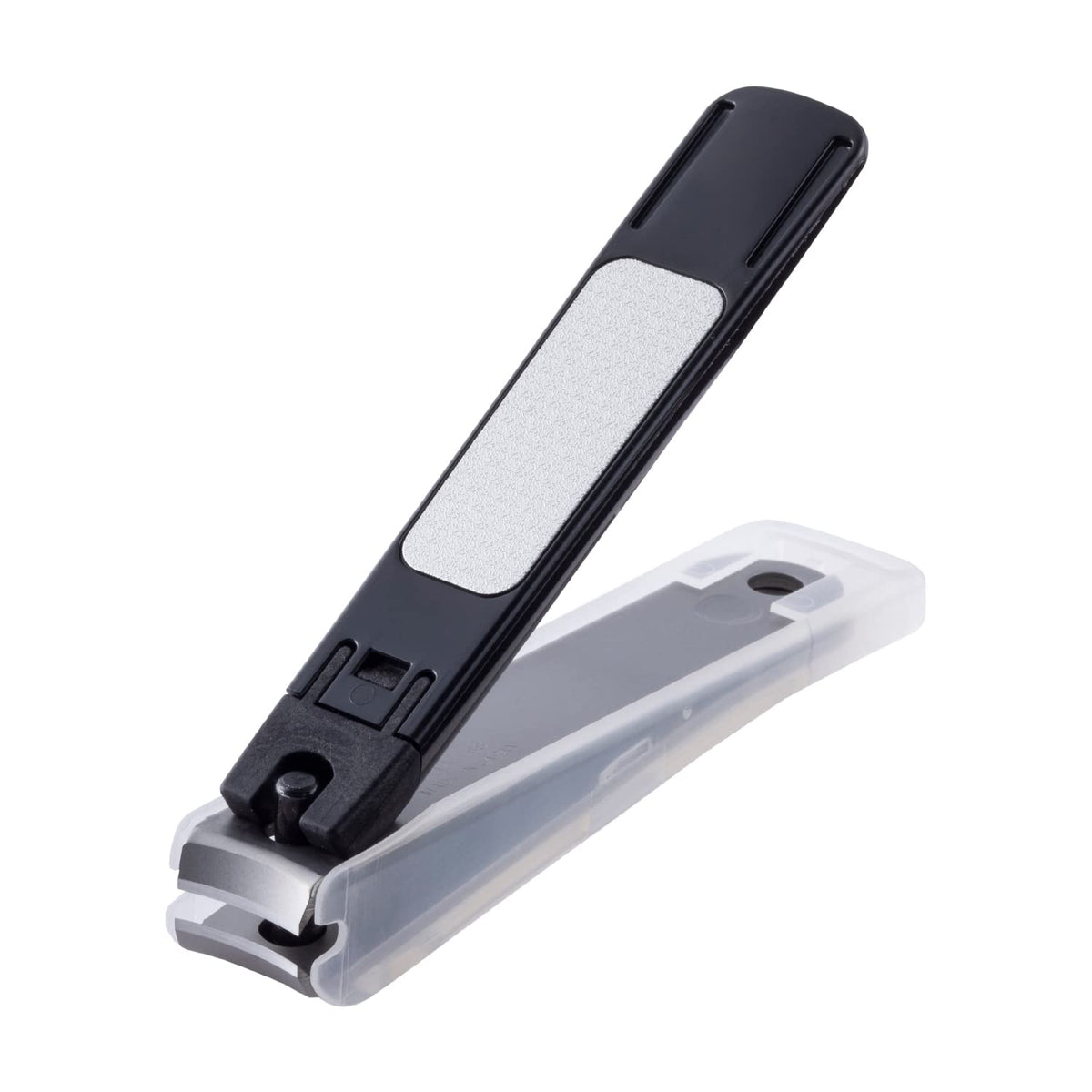 KAI Nail Clippers type001 M, Black, Curved Blade with Catcher Case and Etched Nail File, Basic Size for Men and Women, Made in Japan