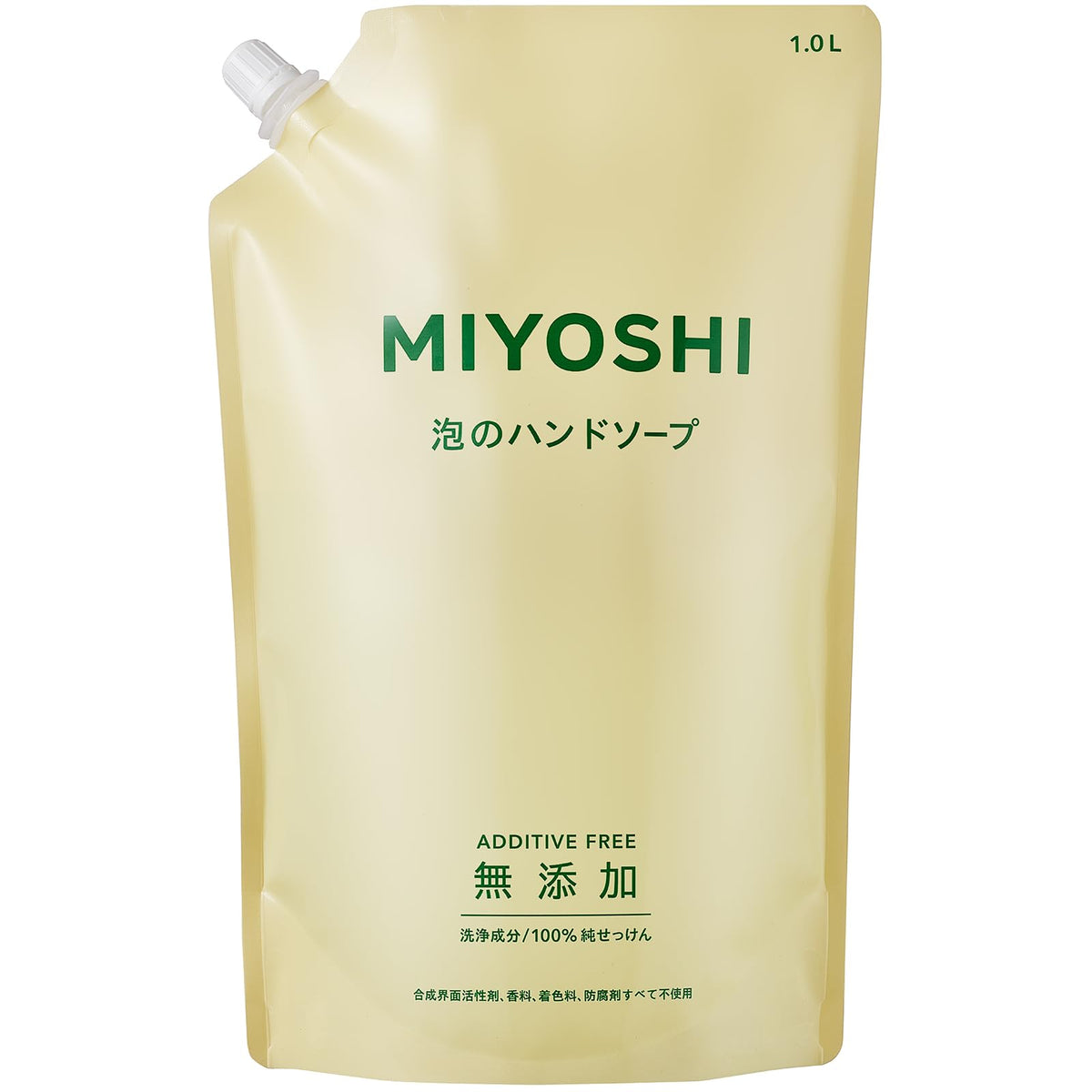 Miyoshi Additive-Free Foaming Hand Soap Refill 1.0 L, 100% Pure Soap, Free of Synthetic Surfactants, Fragrance, Colorant and Preservatives, Made in Japan