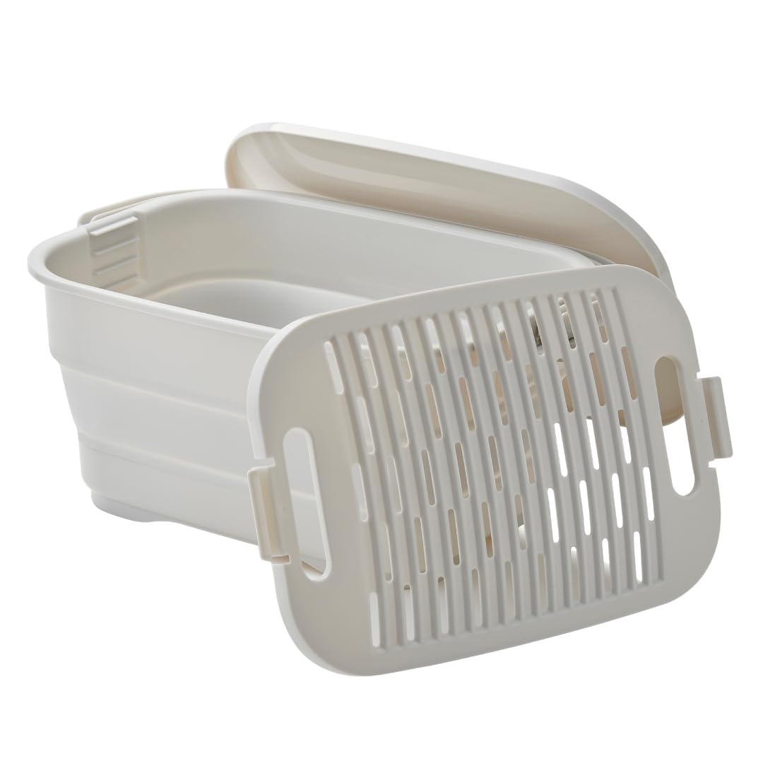 ISETO Foldable Soak Bucket with Washboard and Lid, Foldable Soak Bucket with a Lid and a Washboard, in 7 L or 16 L, Made in Japan, 7 L or 16 L and 688 g or 1280 g, White 7 L or Grey 7 L or Mint Green 7 L or White 16 L or Grey 16 L