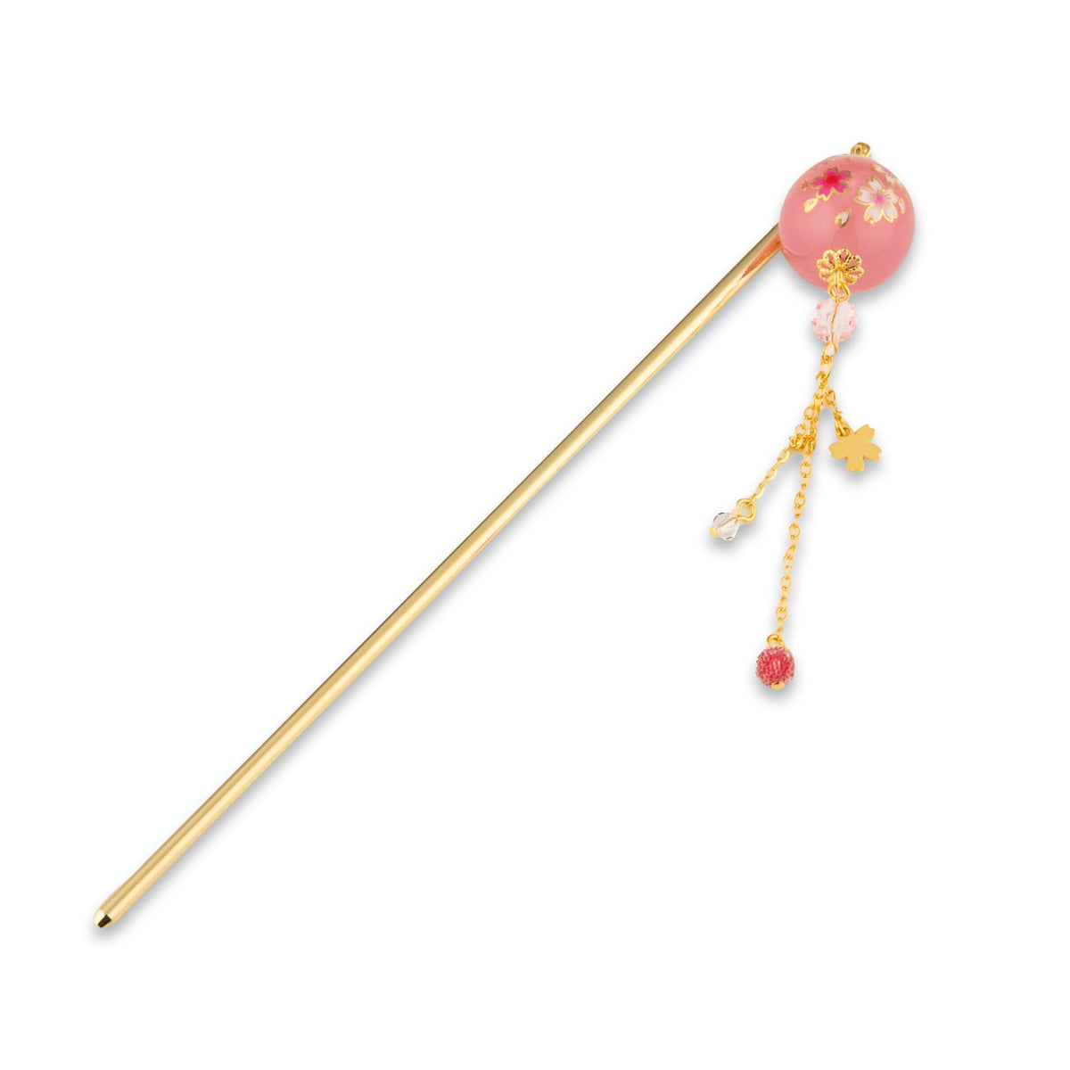 Kanzashi Hair Stick with Tombo-Dama Glass Bead and Swinging Chains, Single Prong Sakura Bead or Two-Prong Clear Bead, Made in Japan