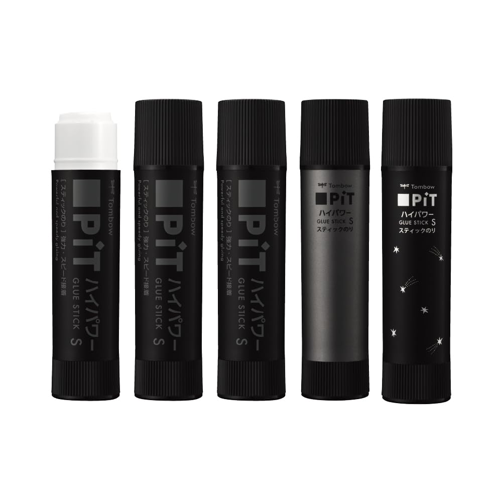 Tombow PiT Hi-Power Glue Stick S 10 g, Strong Fast-Bonding Stick Glue for Paper, Craft Paper and Envelopes, 20 x 87 mm and 20 g per Stick, White or Black Body, 5 or 10 Sticks