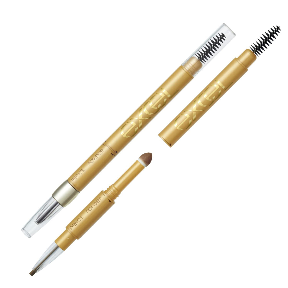 Excel Powder & Pencil Eyebrow EX PD05 Grayish Brown, 3-in-1 Eyebrow Pencil, Powder and Spiral Brush, Made in Japan