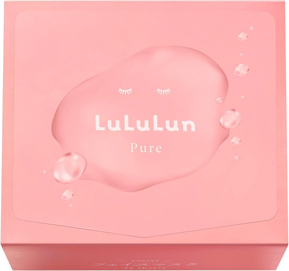 Lululun Pure Daily Face Mask, 32 Sheets, Hydrating Sheet Mask in a Large Box with 525 mL of Essence, Fragrance-Free, Alcohol-Free, Made in Japan