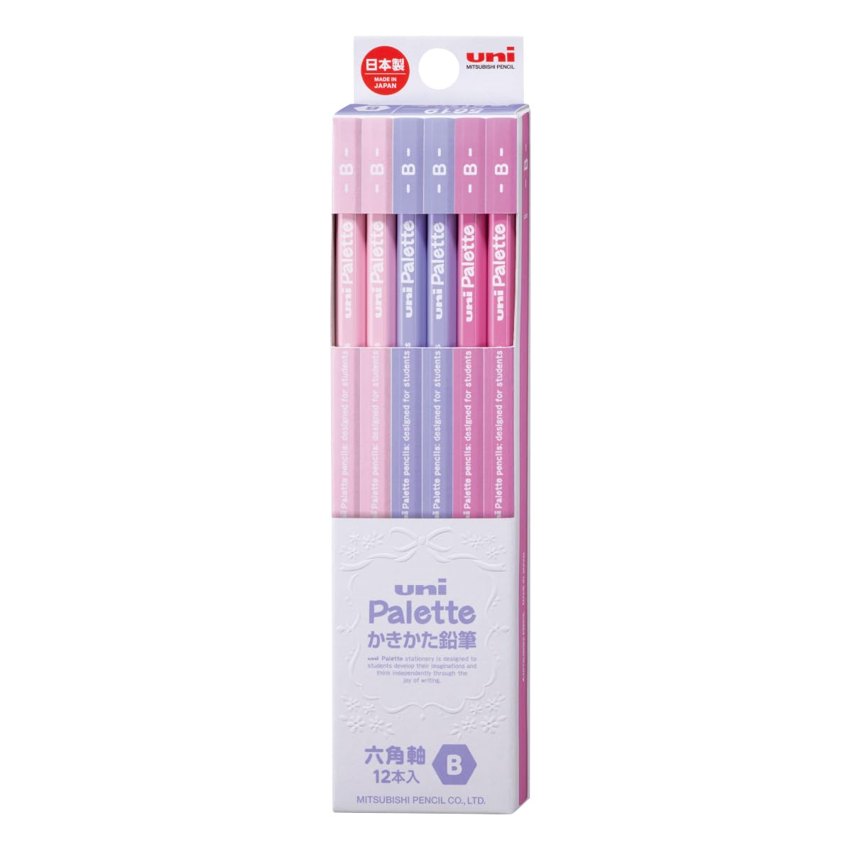 Mitsubishi Pencil Uni Palette Kakikata Learning Pencils, Hexagonal Shaft, Box of 12, Grades HB, B, 2B, 4B or 6B in Pastel, Mint, Navy, Ivory and Character Designs, 47 x 198 x 17 mm and 66 g