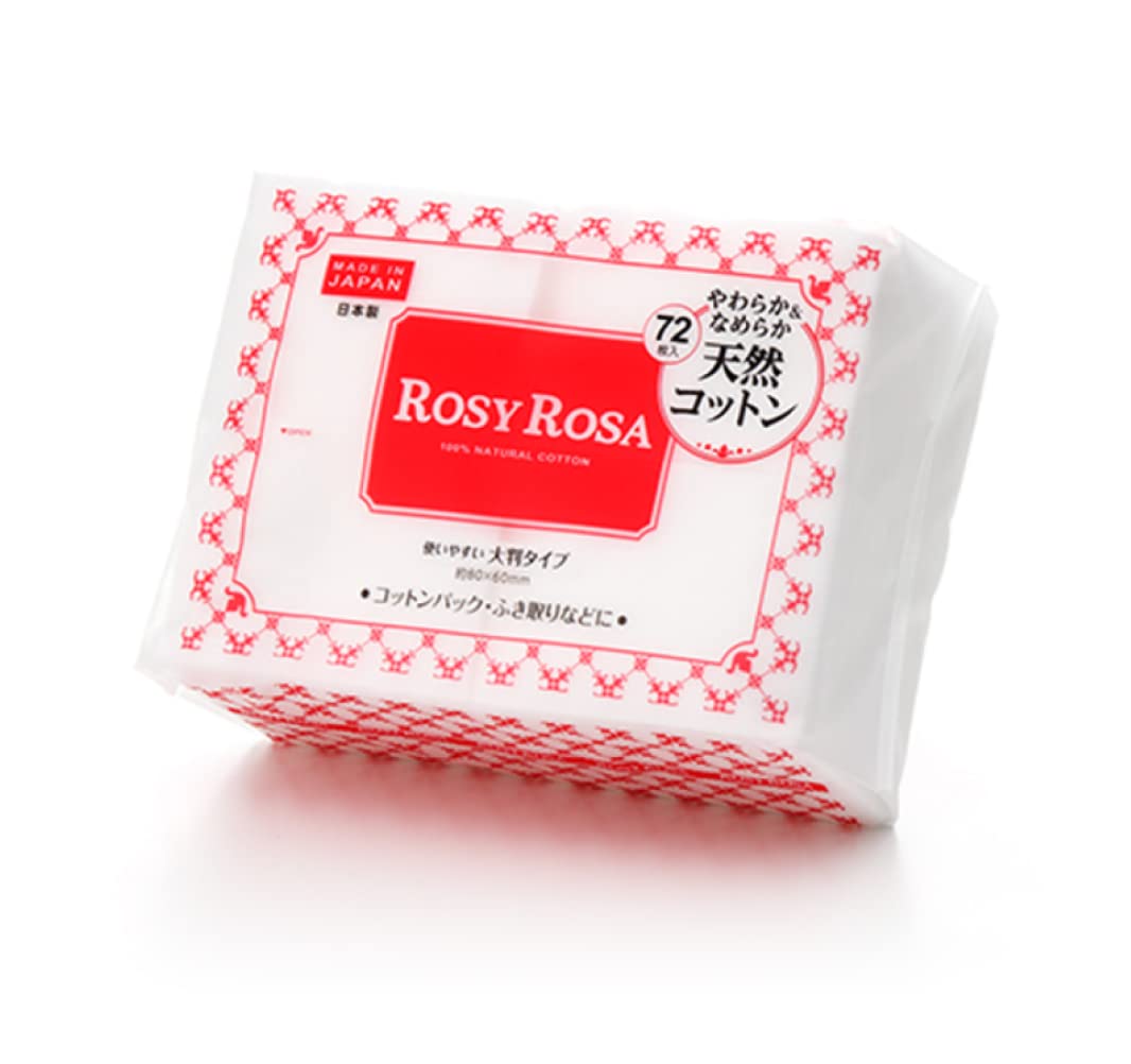 Rosy Rosa Large Cotton Pads 72 Sheets, 100% Natural Cotton for Cotton Packs and Wiping