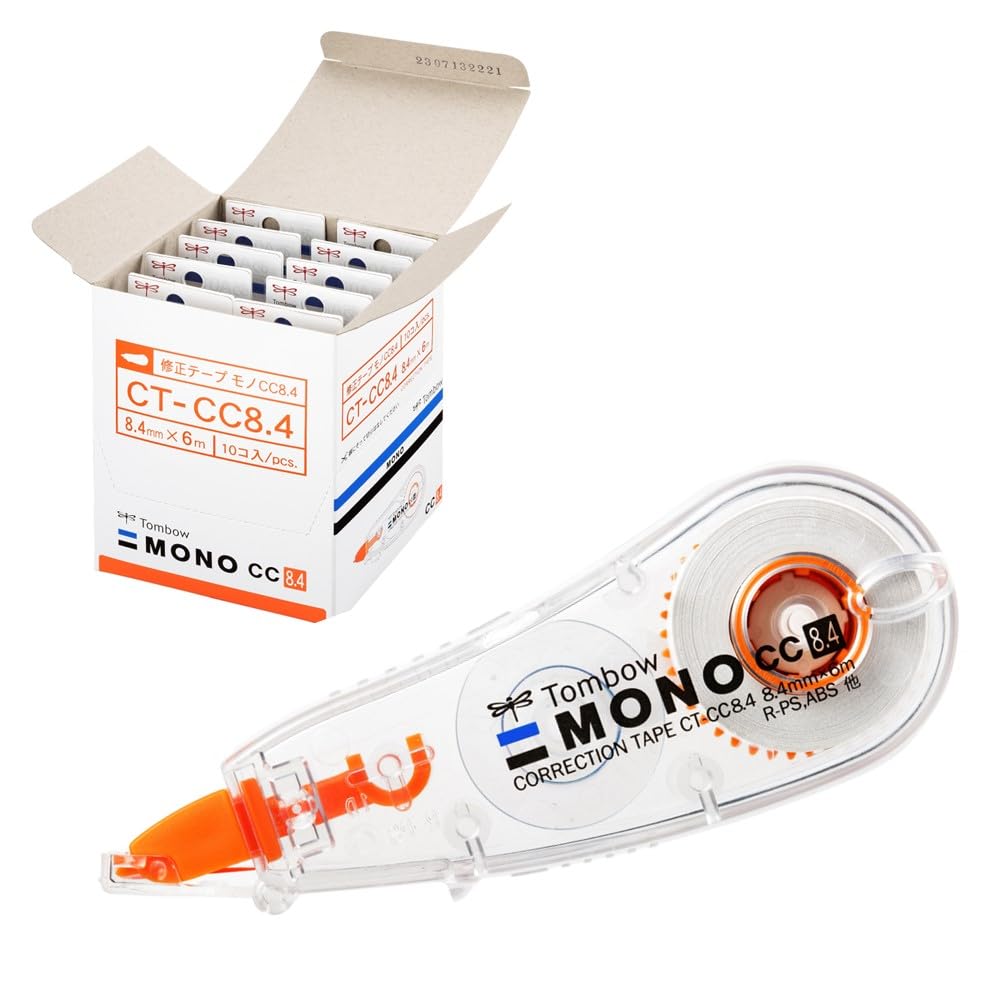 Tombow Mono CC Disposable Correction Tape, 5, 6 or 8.4 mm Wide and 6 m Long, Compact Vertical-Pull with Cover Head and Wobble-Correcting Head, 27 x 17 x 73 mm and 11 g Each, Packs of 3 to 10