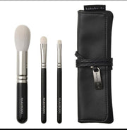Hakuhodo Makeup Brush Set, Basic Selection 3 Brushes with Roll Case, Goat Hair with Wooden Handles
