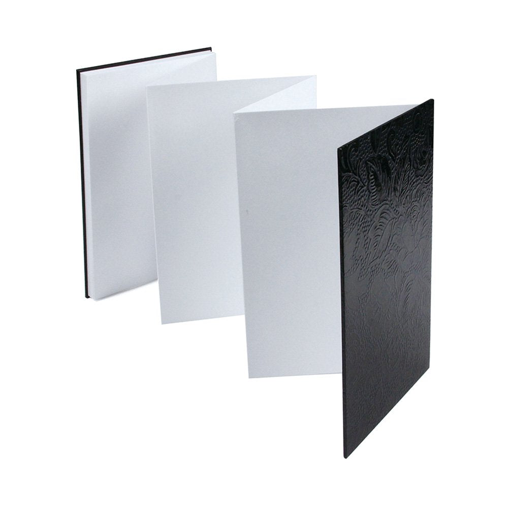 Taniguchi Shodo Goshuin Book URP-M1, Urushi Paper Cover with Embossed Pattern, 24-Fold Accordion Book with Iyo Hosho Paper, 182 x 121 mm and 169 g, Black, Red or Brown