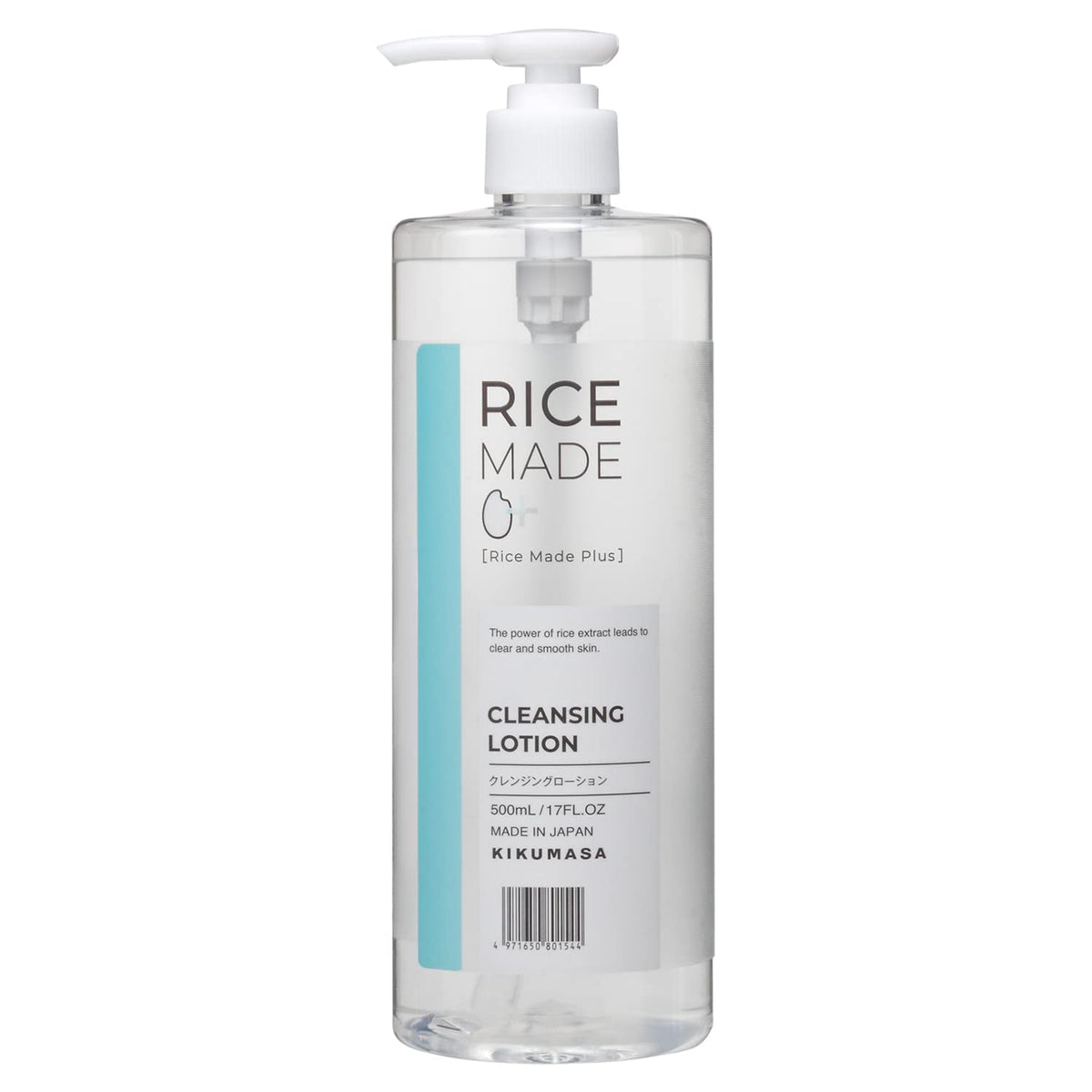 Kikumasamune Rice Made+ Cleansing Lotion 500 mL, Wipe-Off Makeup Remover and Face Lotion with Rice-Derived Ingredients, Oil-Free, Fragrance-Free, Lash-Extension Safe