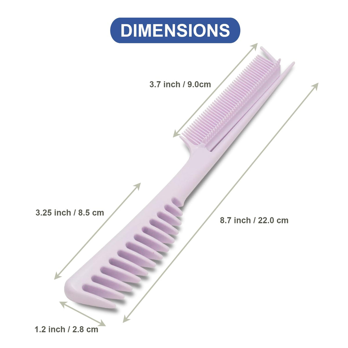 VESS Heat-Resistant One-Handed Hair Straightening Comb with Sectioning Pick, Purple