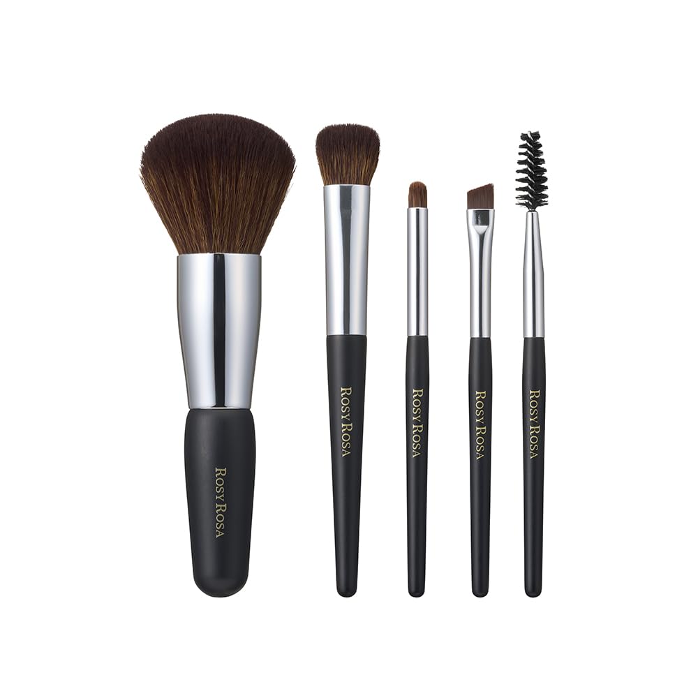 Rosy Rosa Portable Make-Up Brush Set of 5, Mini Face, Shadow, Point, Eyebrow and Liner, and Screw Brushes with Dedicated Case