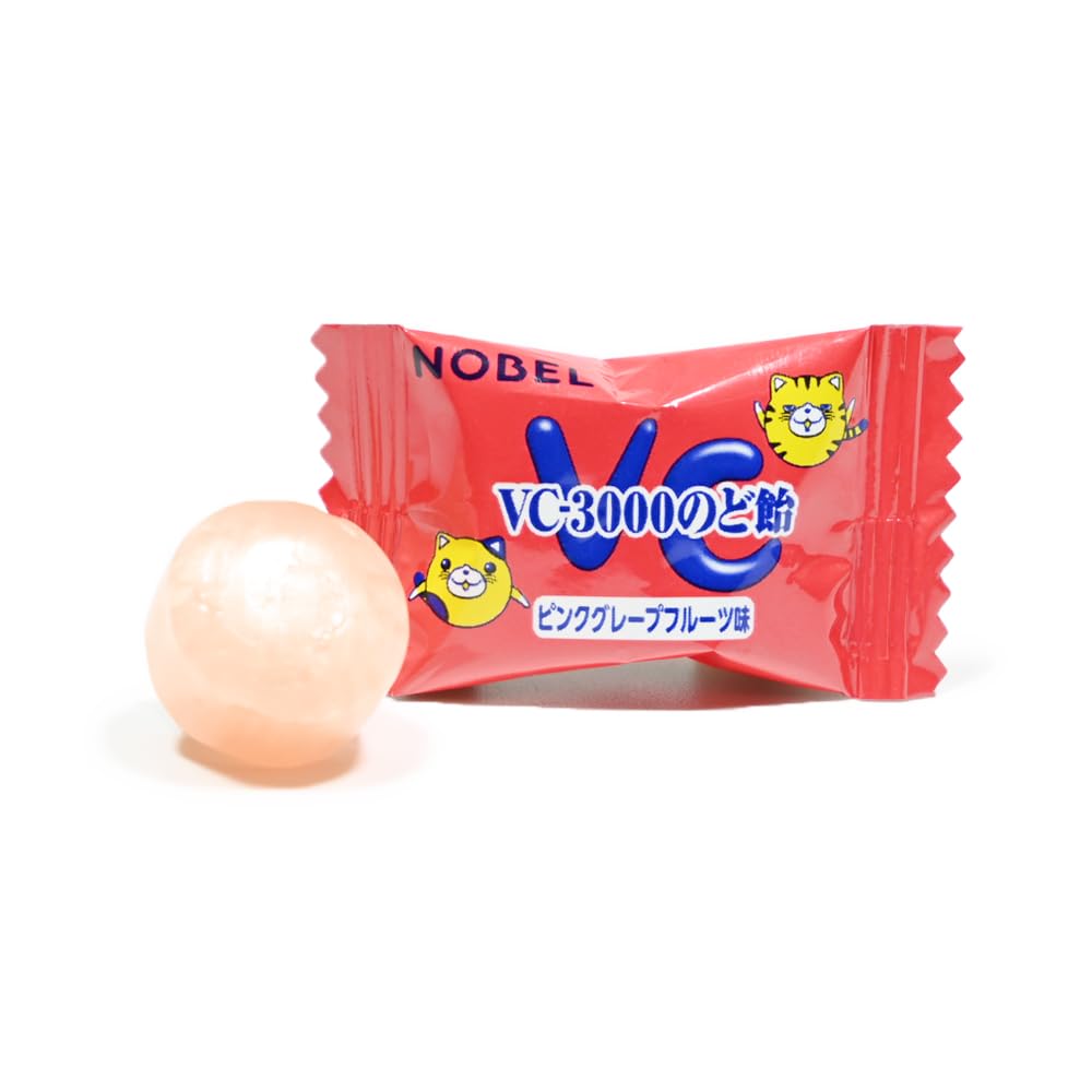 Nobel VC-3000 Throat Candy Pink Grapefruit Flavor, 90 g x 4 Bags, Sugar-Free Vitamin C Candy with 12 Herbs