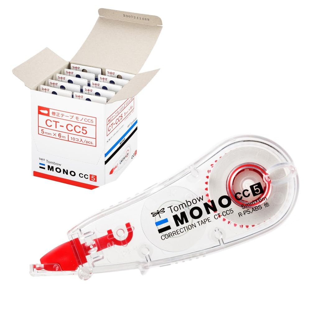 Tombow Mono CC Disposable Correction Tape, 5, 6 or 8.4 mm Wide and 6 m Long, Compact Vertical-Pull with Cover Head and Wobble-Correcting Head, 27 x 17 x 73 mm and 11 g Each, Packs of 3 to 10