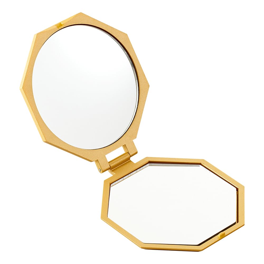 Aimedia 10x Magnifying Compact Octagonal Mirror, Folding Double Mirror with a 10x Magnifier and a Standard Mirror, Gold