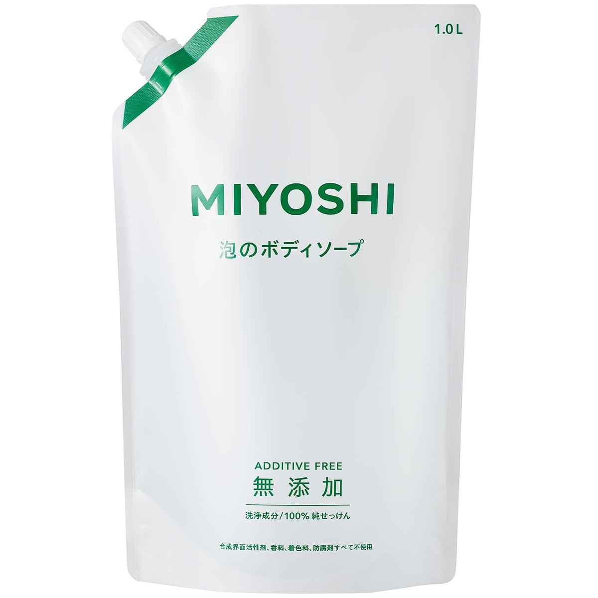 Miyoshi Additive-Free Foaming Body Soap Refill, 100% Pure Soap Cleansing Ingredient, Fragrance-Free, 1 L Pouch, 4 L Jug or 4 L x 4 Case