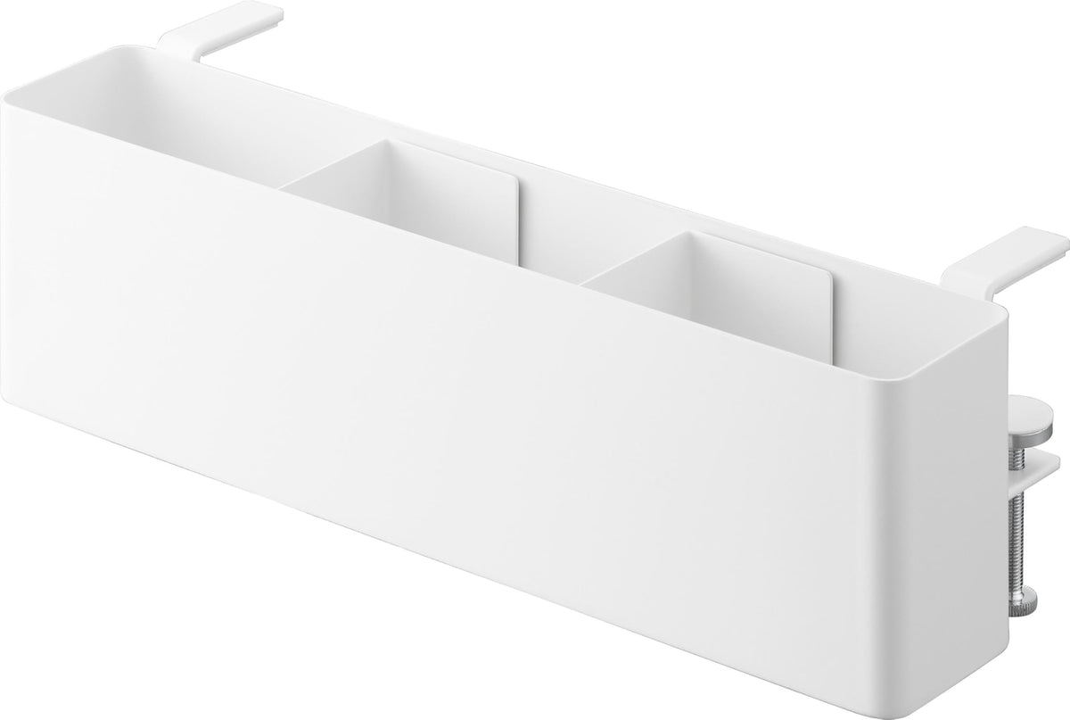 Yamazaki Tower Table-Side Remote Control Rack, Clamp-On Steel Organizer for Desks and Tables, 30 x 10 x 9.5 to 11 cm and 895 g, Holds 5 kg, Black or White