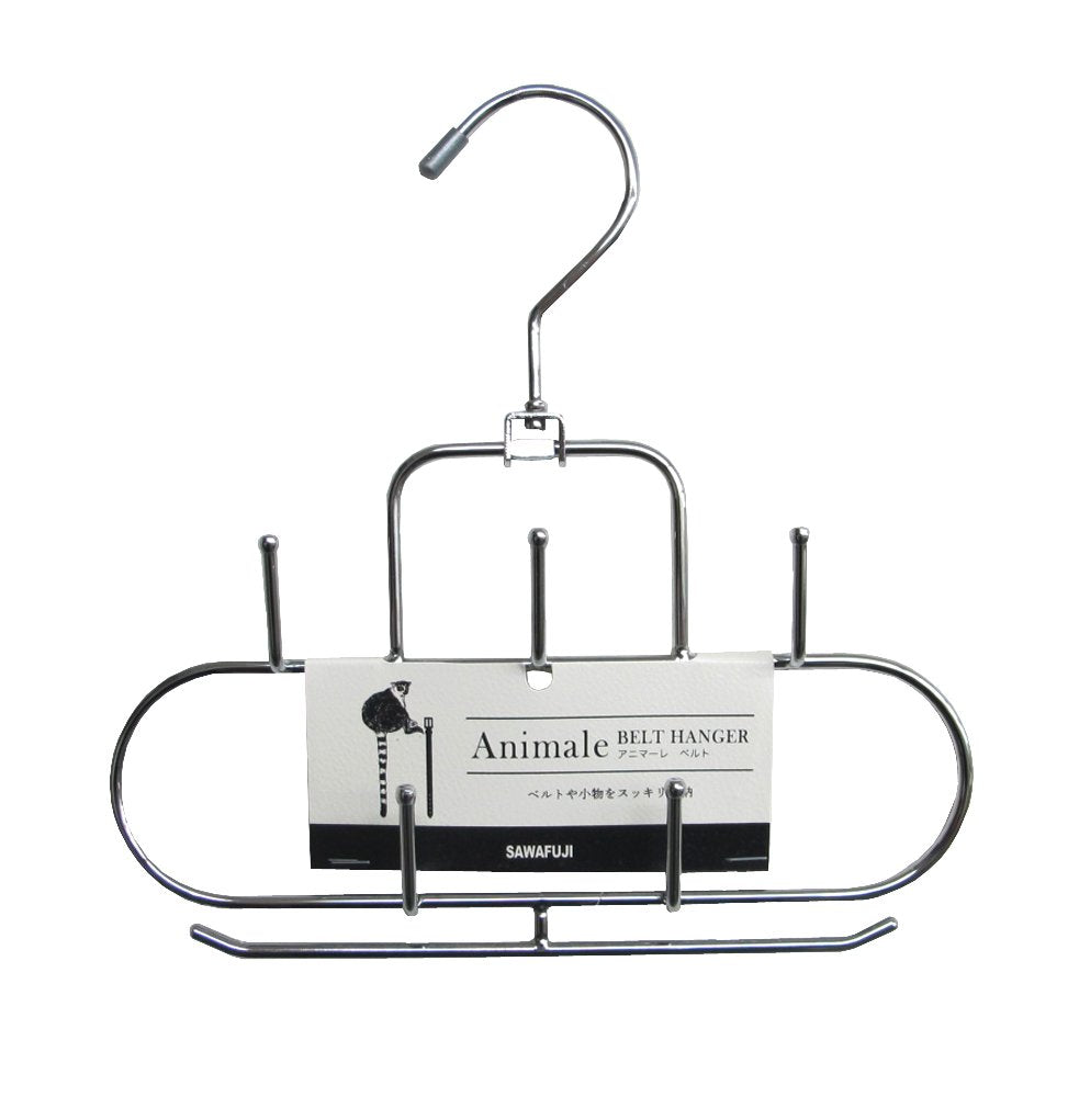 Sawafuji Animale Belt Hanger, Steel Closet Hanger for Belts and Small Items, 20.7 x 21 x 2.6 cm, 1 Pack or 2 Pack