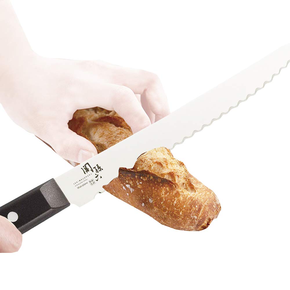KAI Seki Magoroku Wakatake Bread Knife 210 mm AB5425 with Serrated Stainless Blade and Dishwasher-Safe Resin Handle, Made in Japan