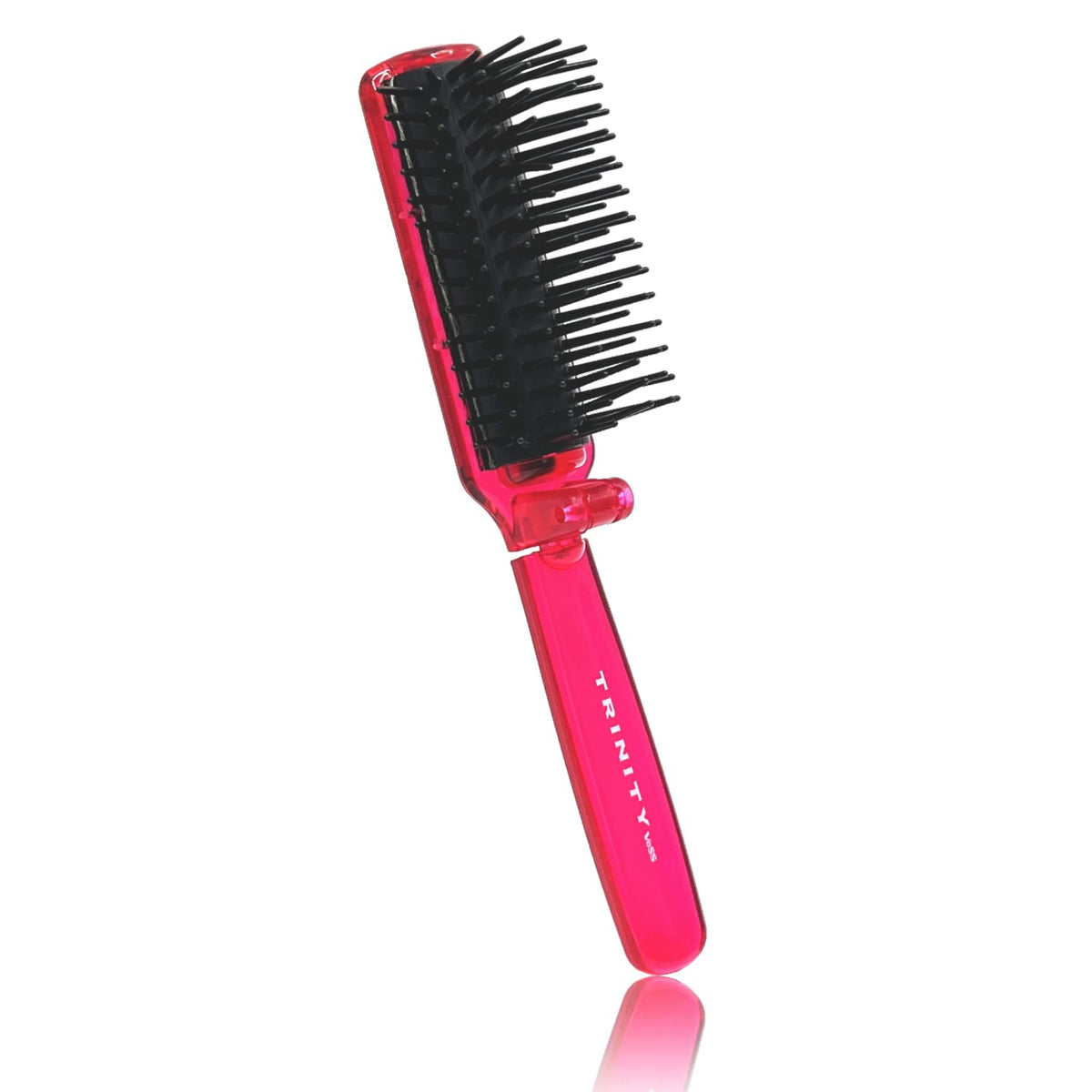 VESS Trinity Folding Anti-Static Hair Brush TY-780, Compact Travel Detangler, Pink