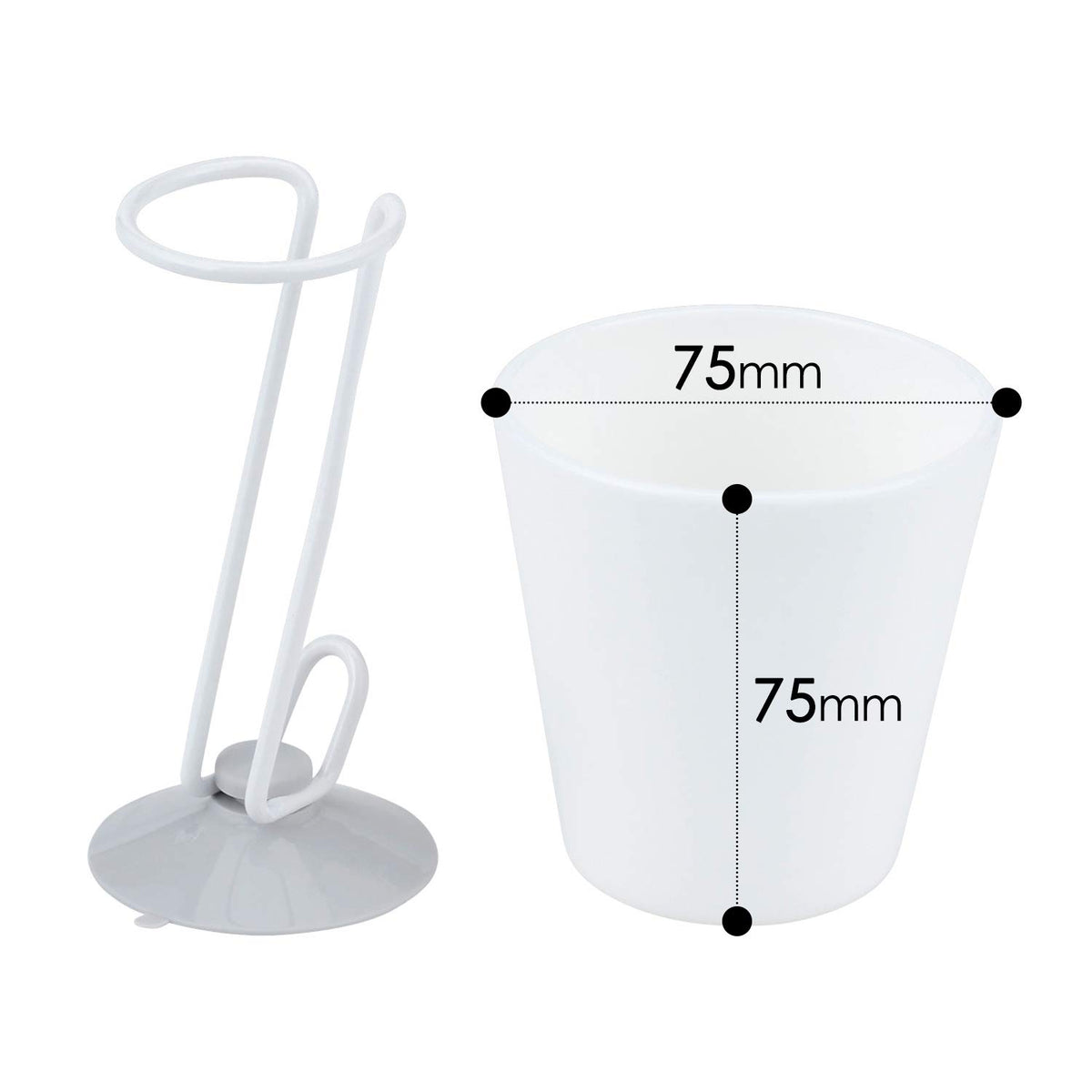 LEC Double Coat Cup Stand, Suction Mounted Floating Cup Holder with 200 ml Cup for Sinks, 7.5 x 8.5 x 10.5 cm, Holds 500 g